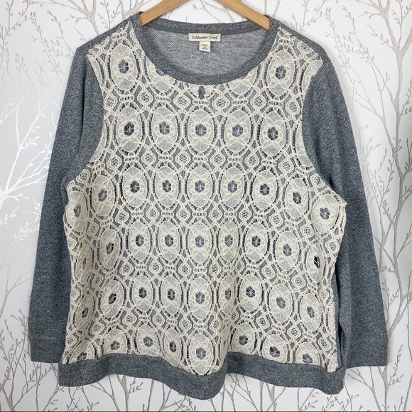 COLDWATER CREEK Gray Knit Lace Overlay Knit Pullover Top 2XL - Picture 11 of 11